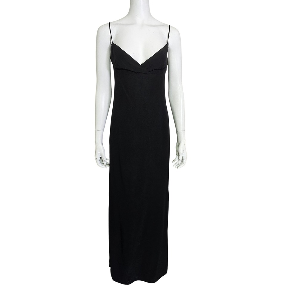 Future Ozbek Black Silk Blend Maxi Slip Dress Spaghetti Strap Italy Womens S